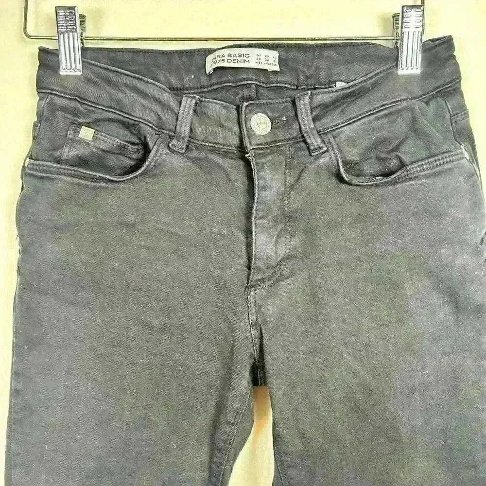 ZARA DENIM Black Skinny Mid Rise Jeans Minimalist Tapered Jeggings Women 4 - Picture 4 of 10